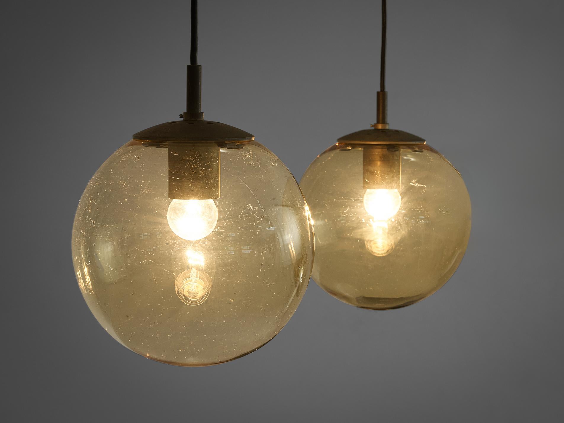 Mid-Century Modern RAAK Pendants in Tinted Glass and Brass  For Sale