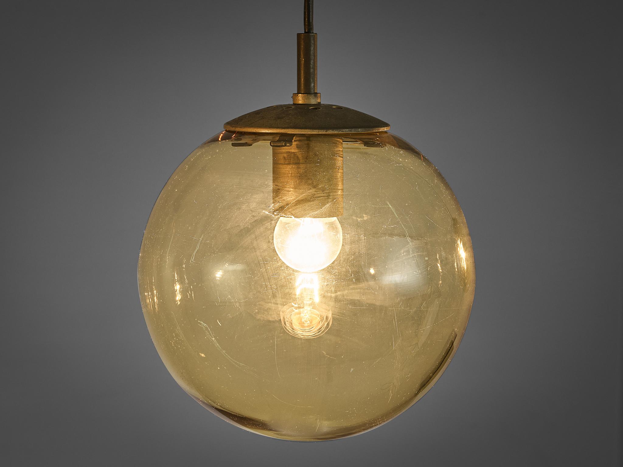 Dutch RAAK Pendants in Tinted Glass and Brass  For Sale