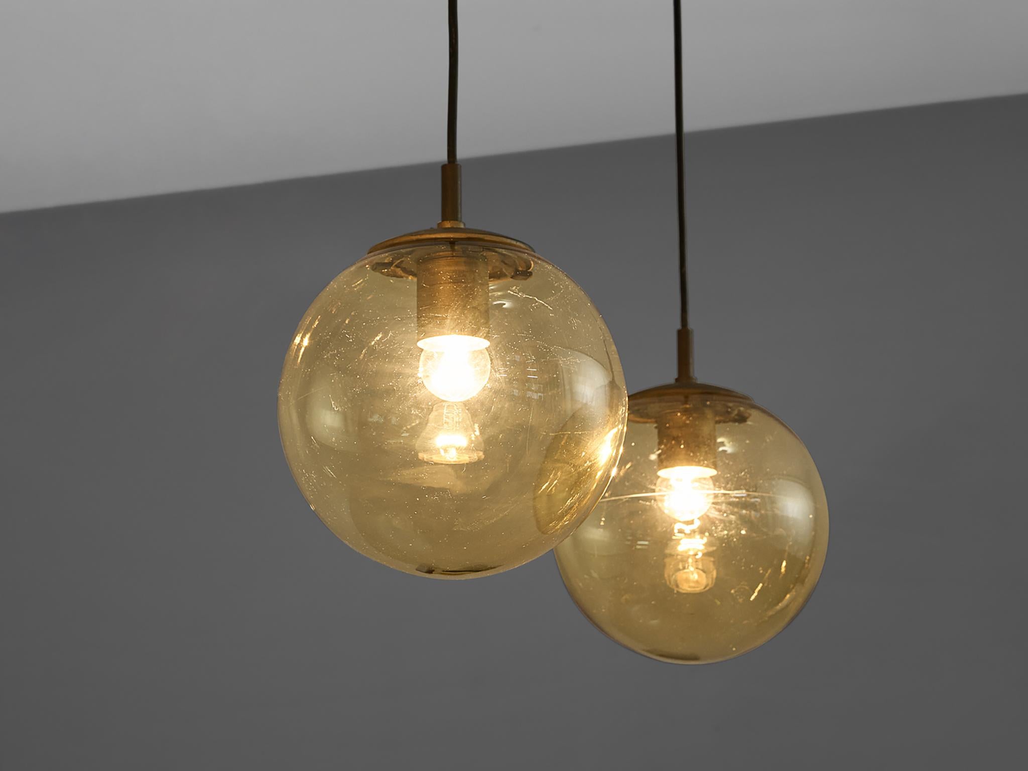 Late 20th Century RAAK Pendants in Tinted Glass and Brass  For Sale
