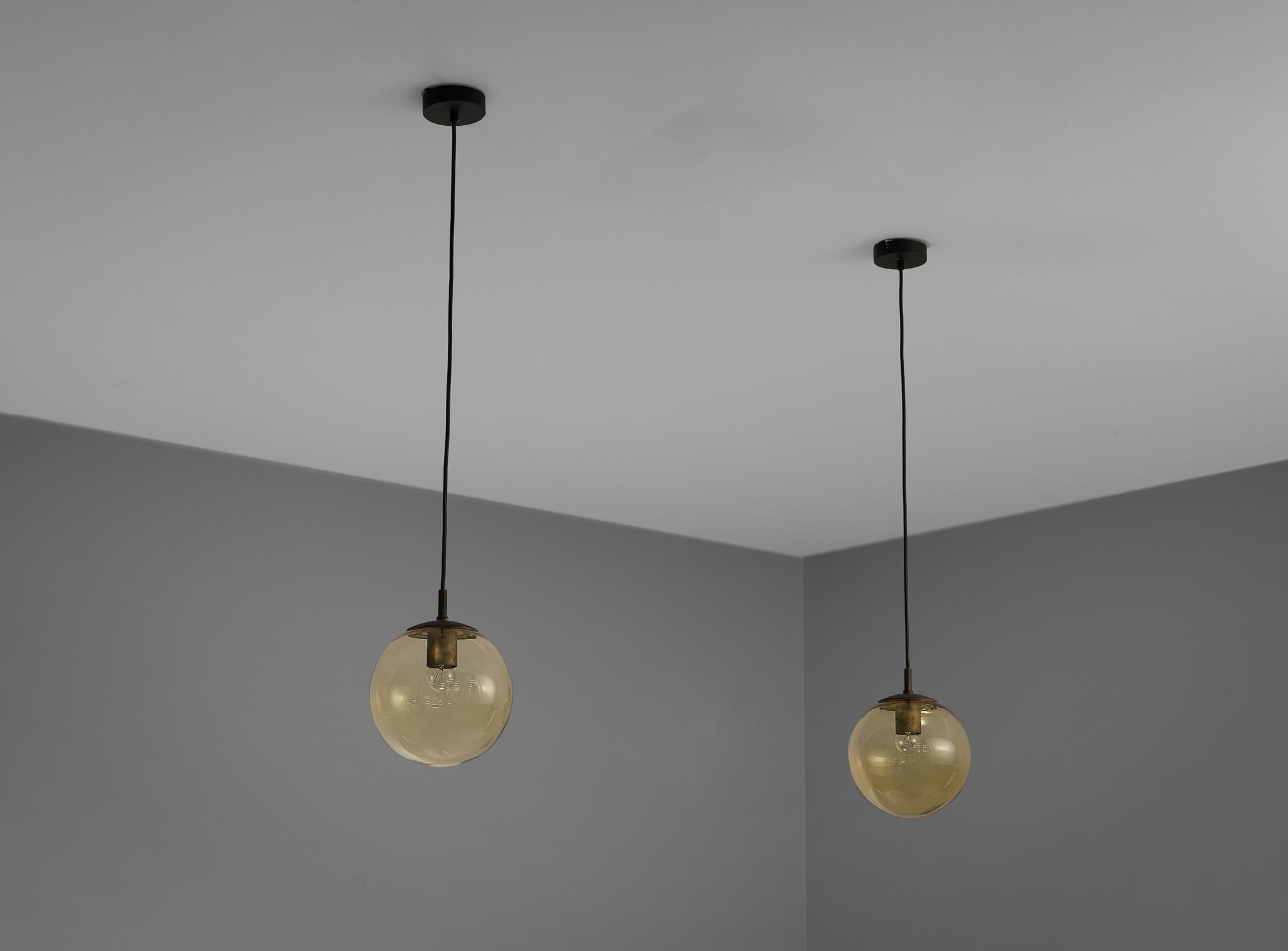 RAAK Pendants in Tinted Glass and Brass  For Sale 1