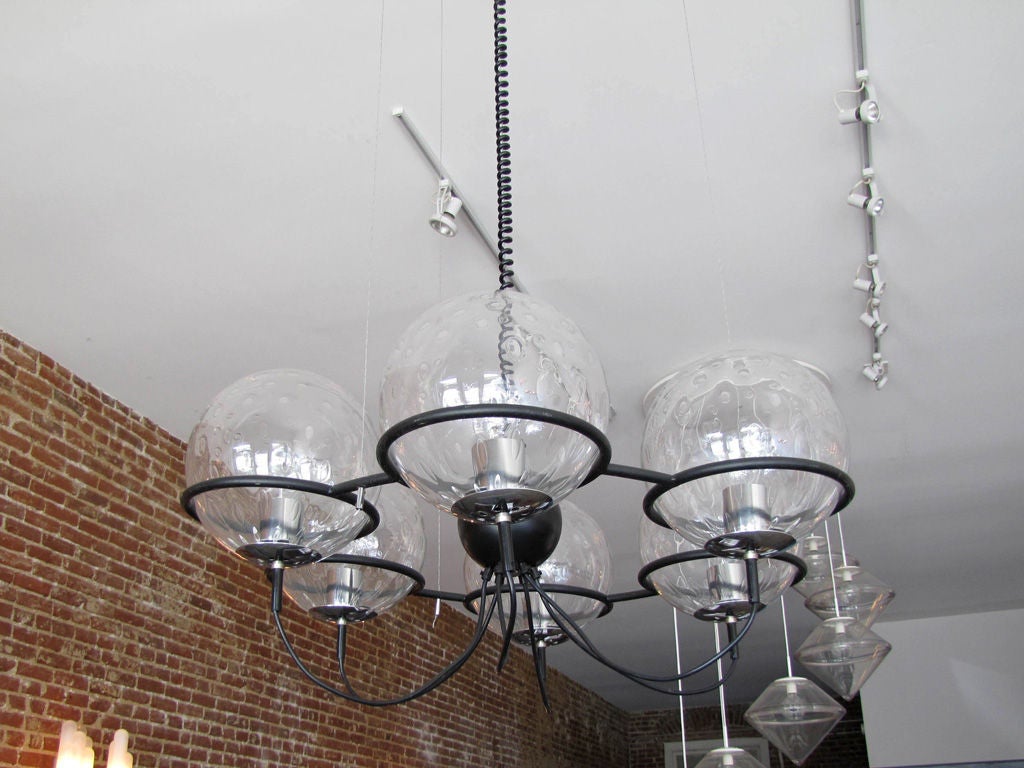 Monumental RAAK of Holland six globe chandelier 'Saturnus' with 10