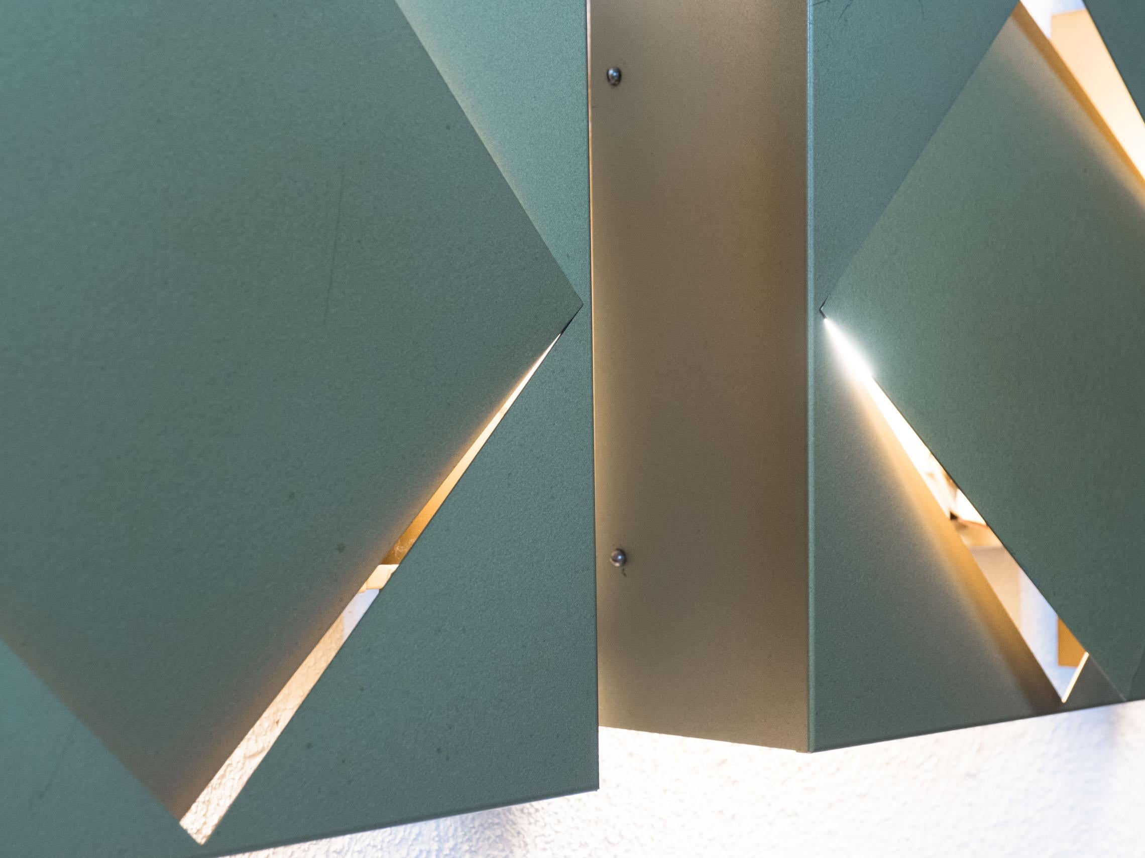 Raak set of three ‘C-1556’ gold/green wall lamps In Fair Condition For Sale In Heerhugowaard, NL
