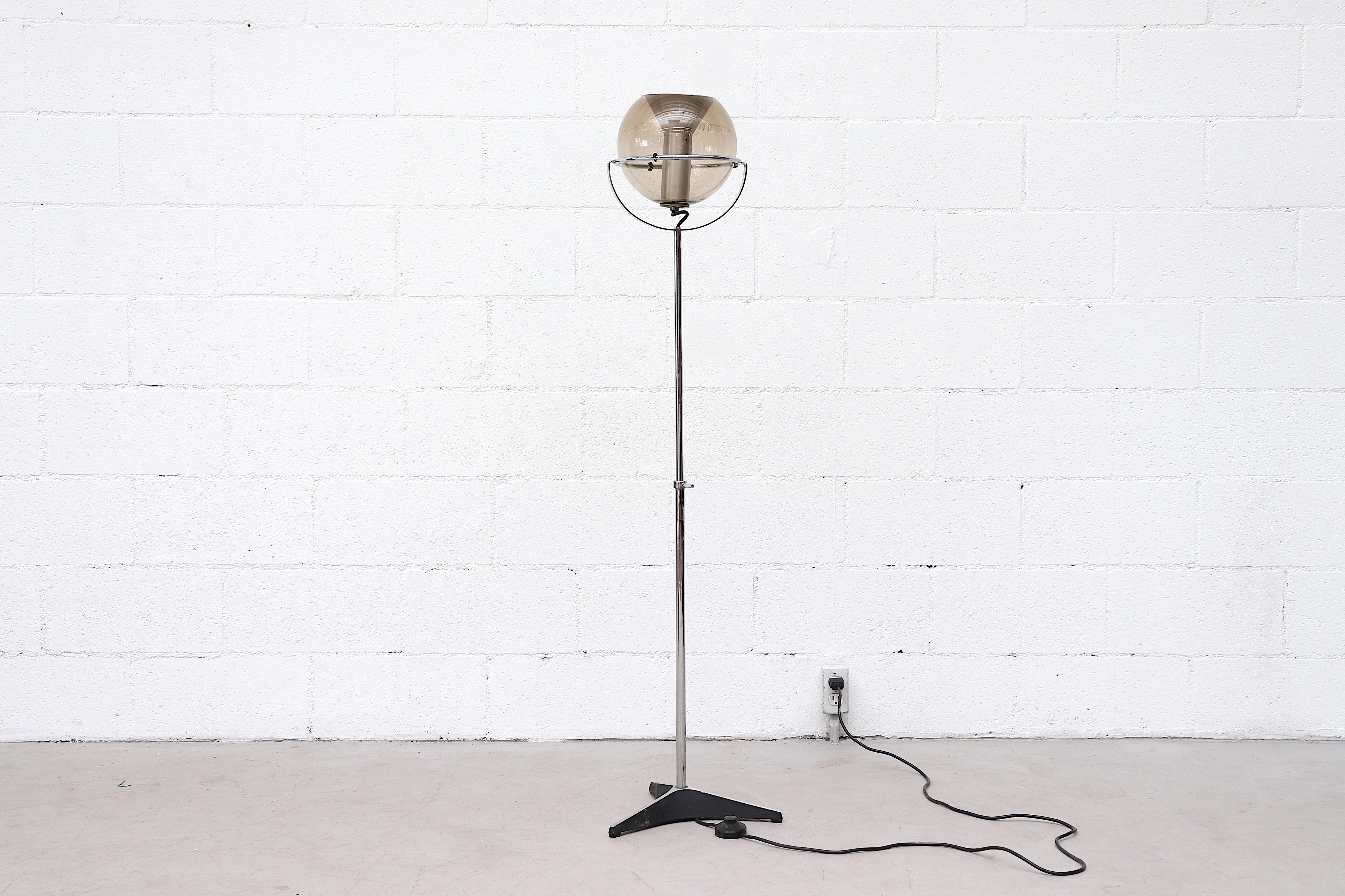 Mid-Century Modern RAAK Smoked Glass Globe Floor Lamp