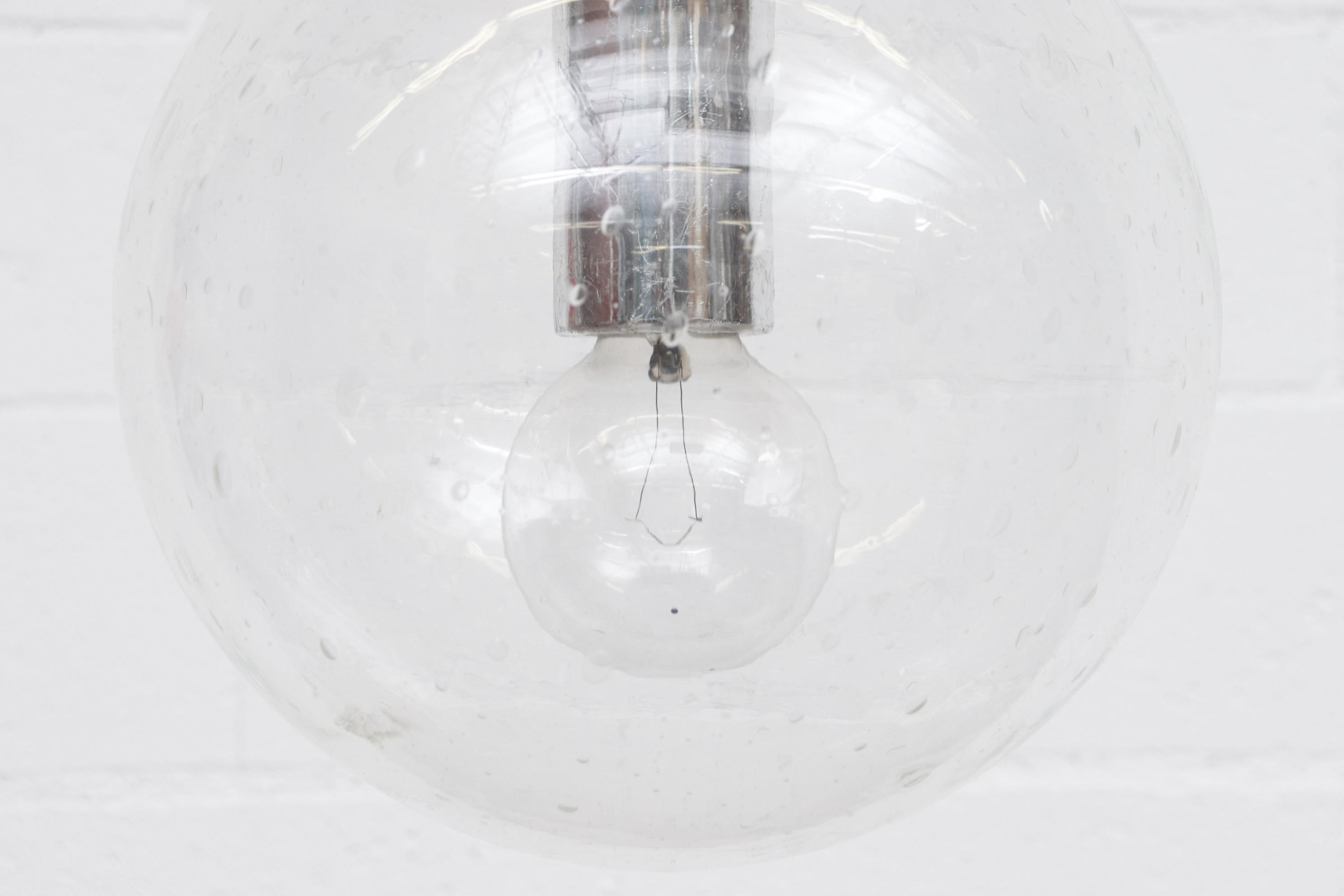 Raak Style Hand Blown Bubble Glass Globe Lamp with Chrome Fixture In Good Condition For Sale In Los Angeles, CA