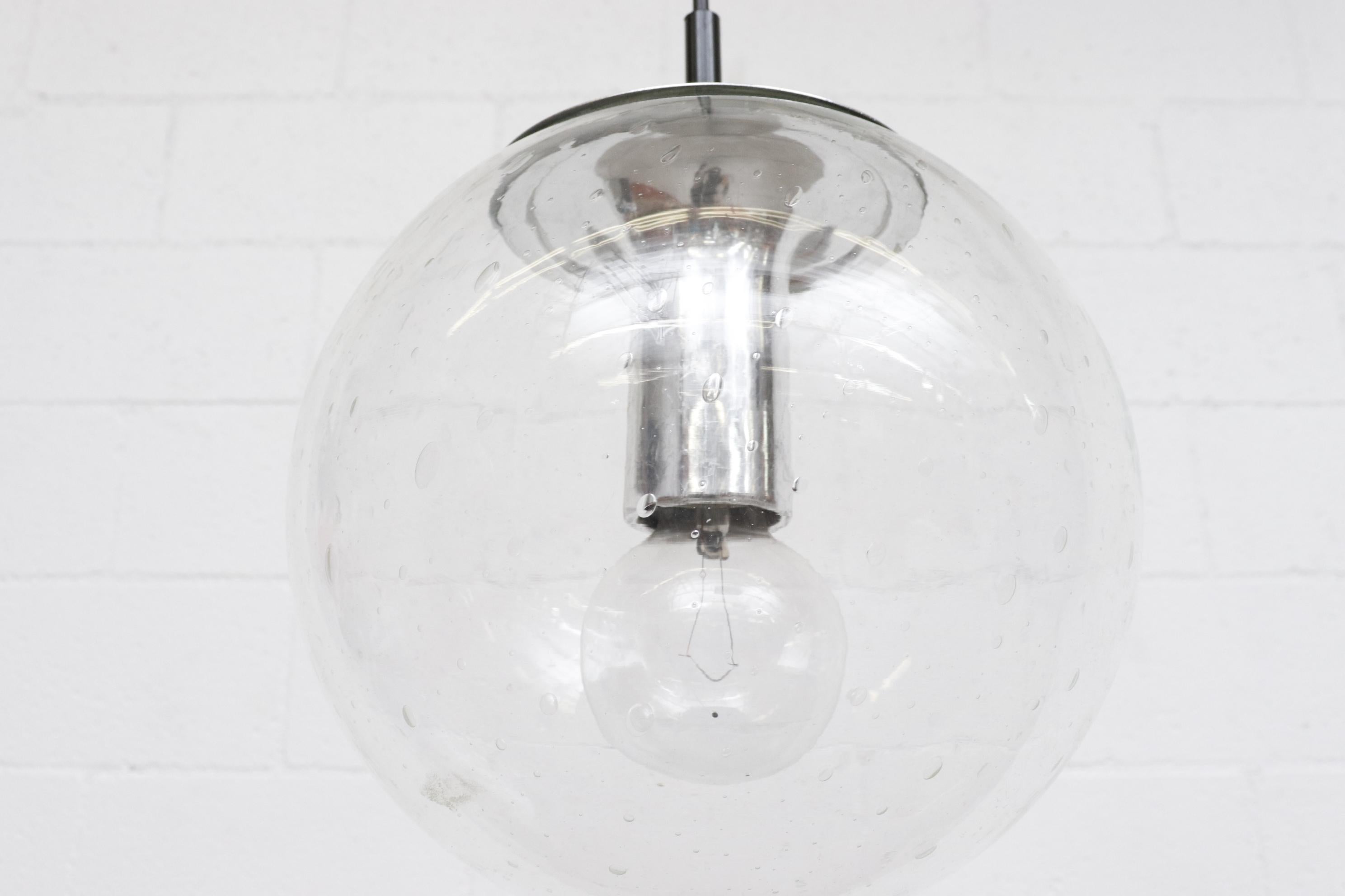 Raak Style Hand Blown Bubble Glass Globe Lamp with Chrome Fixture For Sale 1