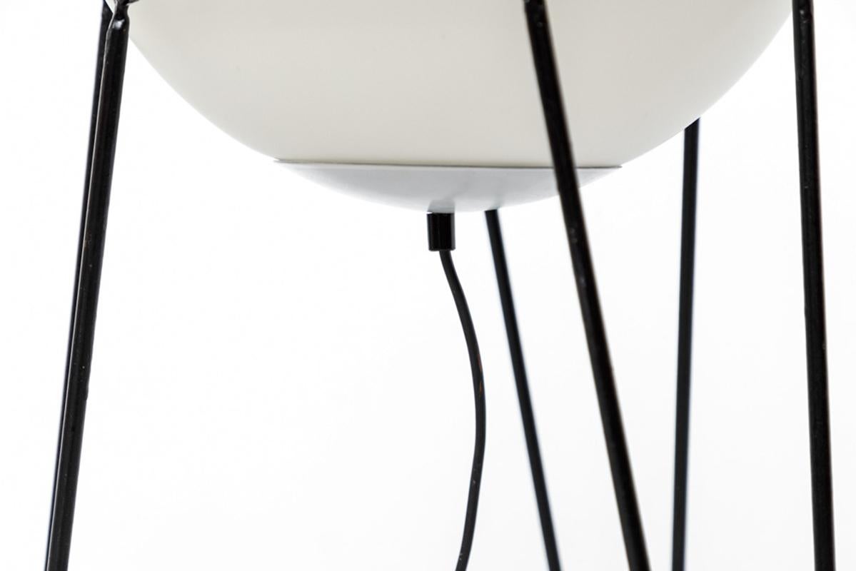 Enameled RAAK Style Milk Glass Globe Lamp with Hairpin Frame