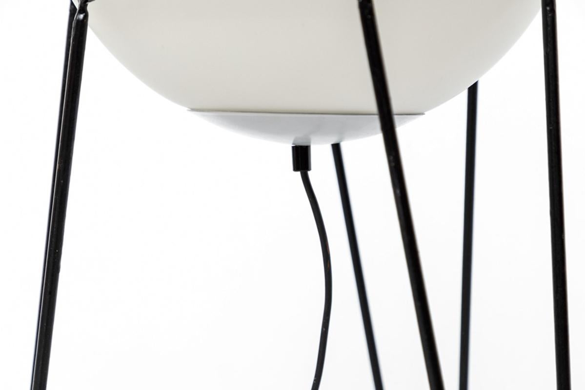 Enameled RAAK Style Milk Glass Globe Lamp with Hairpin Frame