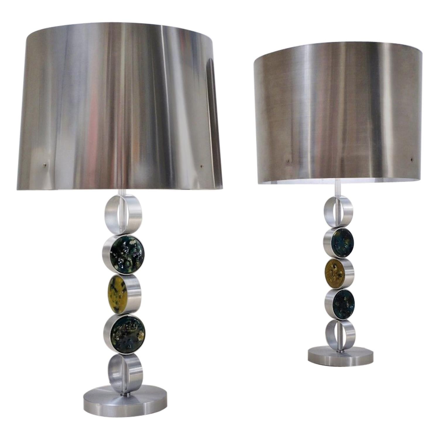 RAAK Table Lamps, Large Complementary Pair, Aluminium, Steel & Glass, 1972 Dutch For Sale