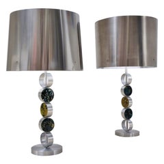 Vintage RAAK Table Lamps, Large Complementary Pair, Aluminium, Steel & Glass, 1972 Dutch