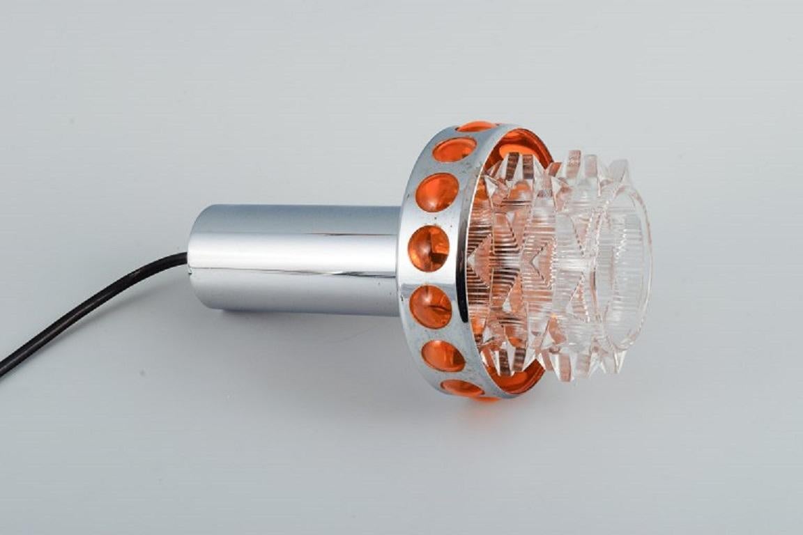 Dutch RAAK, The Netherlands. Designer Lamp in Chrome, Orange Plastic and Clear Glass For Sale