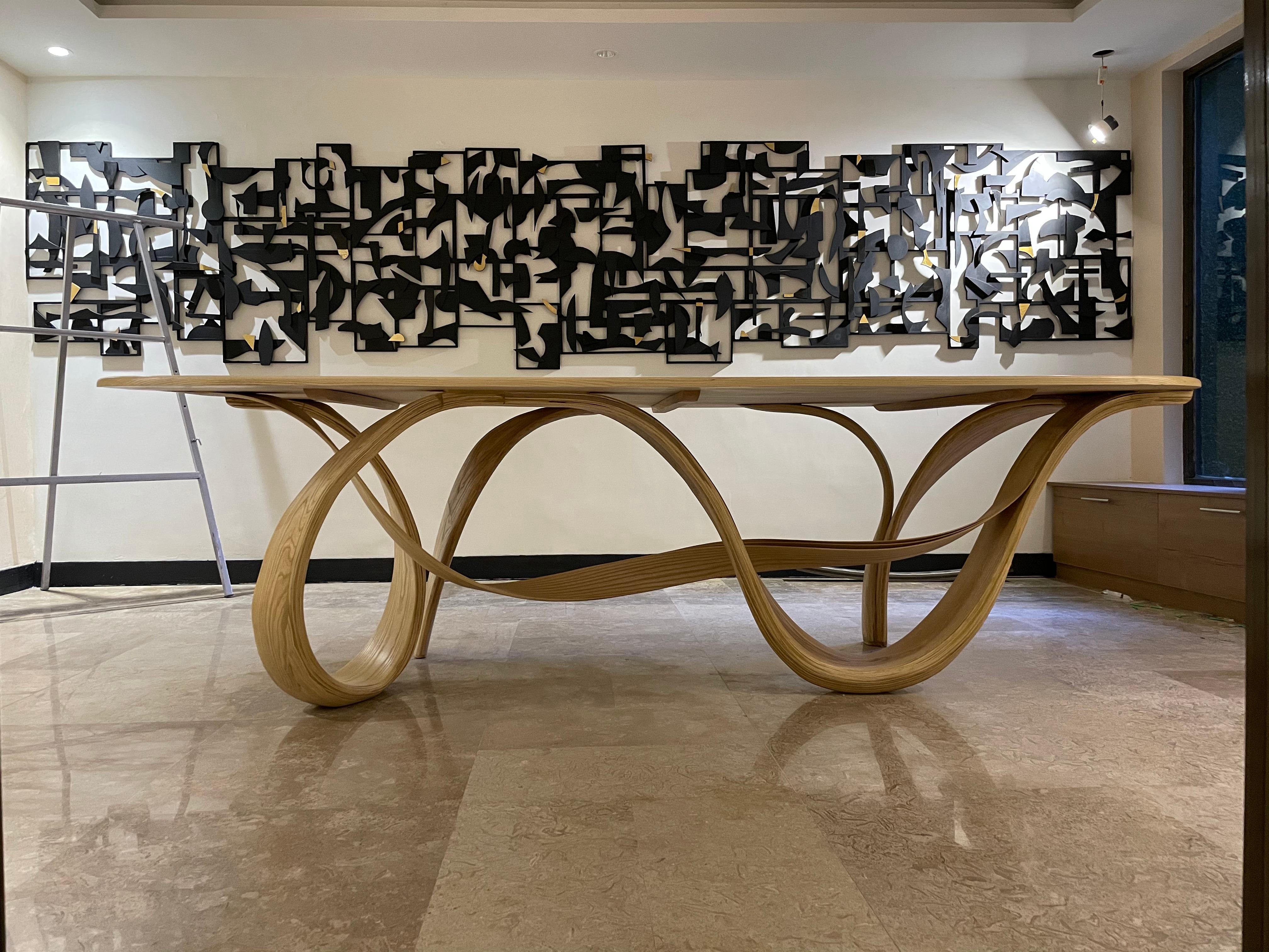 Raani I, Dining Table 8' by 4' by Raka Studio, Bent Wood Design For