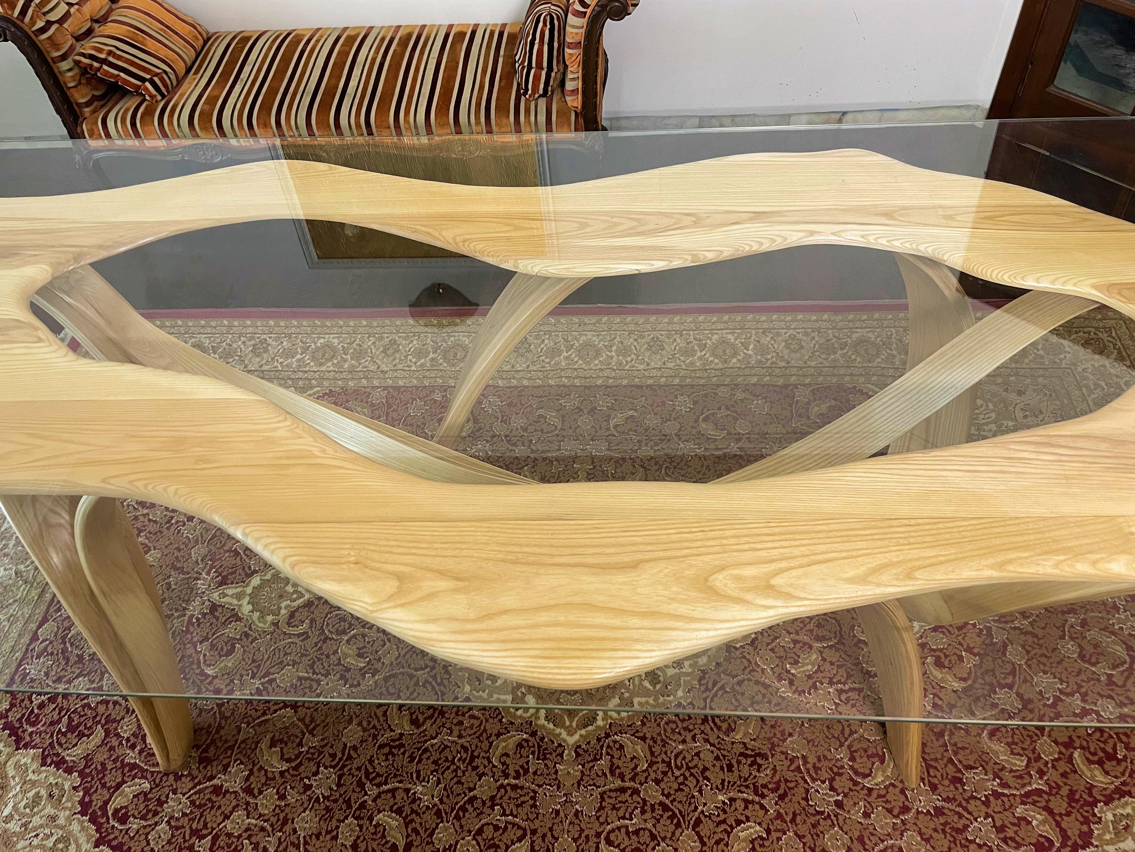 Raani I, Dining Table 8' by 4' by Raka Studio, Bent Wood Design For