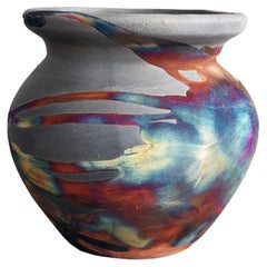 Hofu Raku Ceramic Vase - Carbon H.C Matte - Handmade Pottery Home Decor Gift