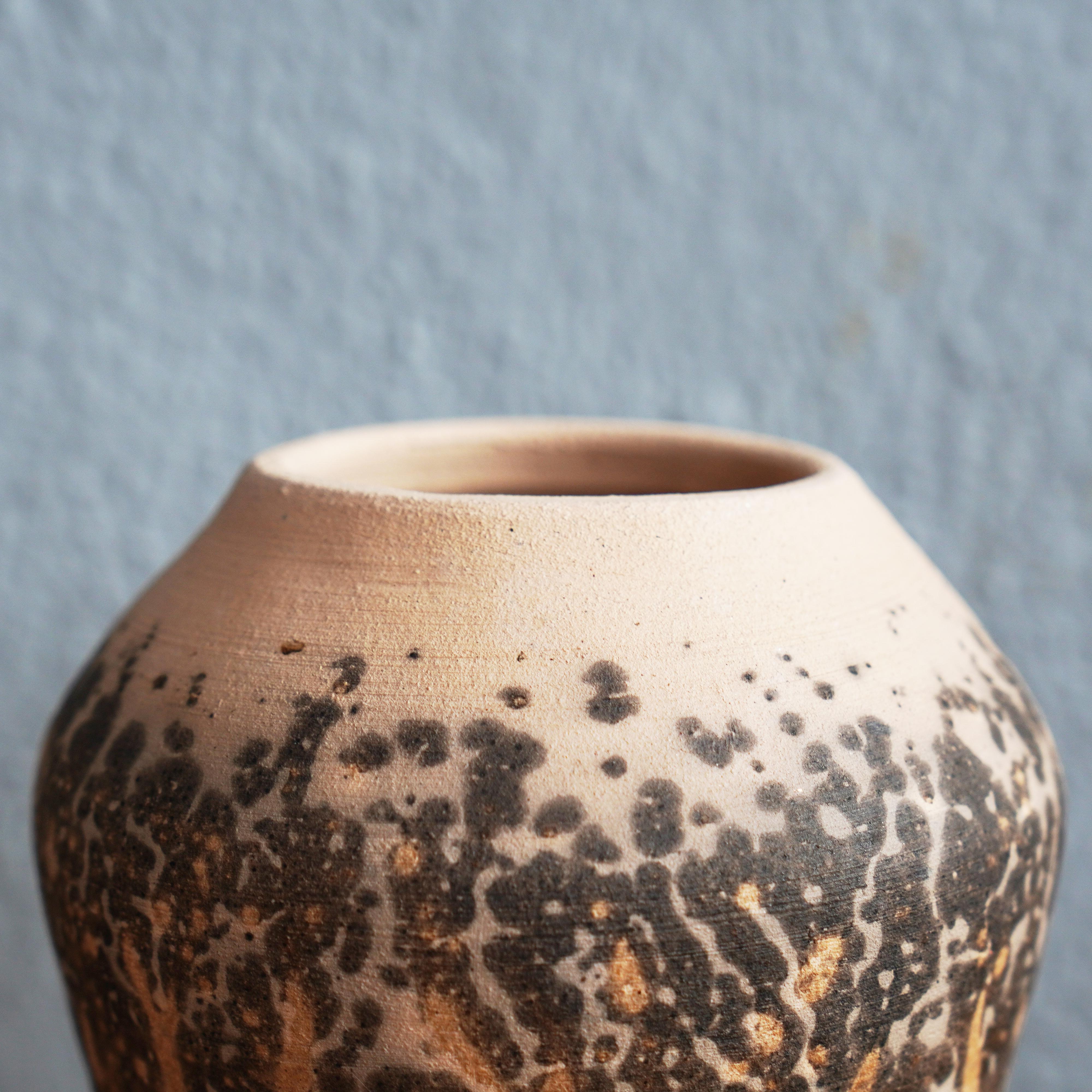 Malaysian Raaquu Hoseki Raku Pottery Vase, Obvara, Handmade Ceramic, Malaysia For Sale