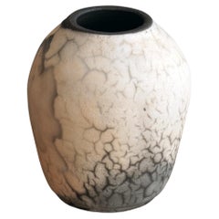 Raaquu Hoseki Raku Pottery Vase, Smoked Raku, Handmade Ceramic, Malaysia