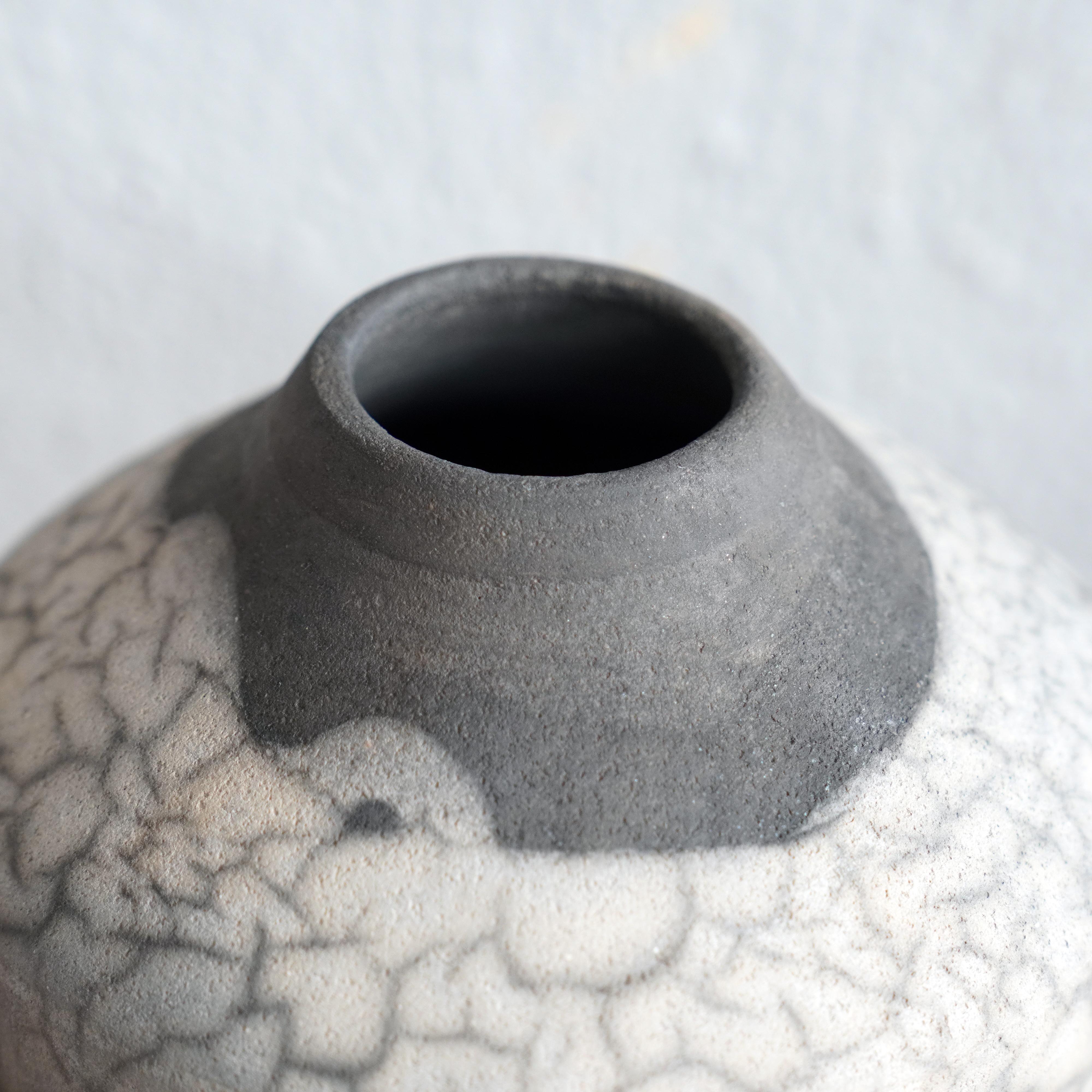 Modern Raaquu Inaka Raku Pottery Vase - Smoked Raku - Handmade Ceramic, Malaysia For Sale