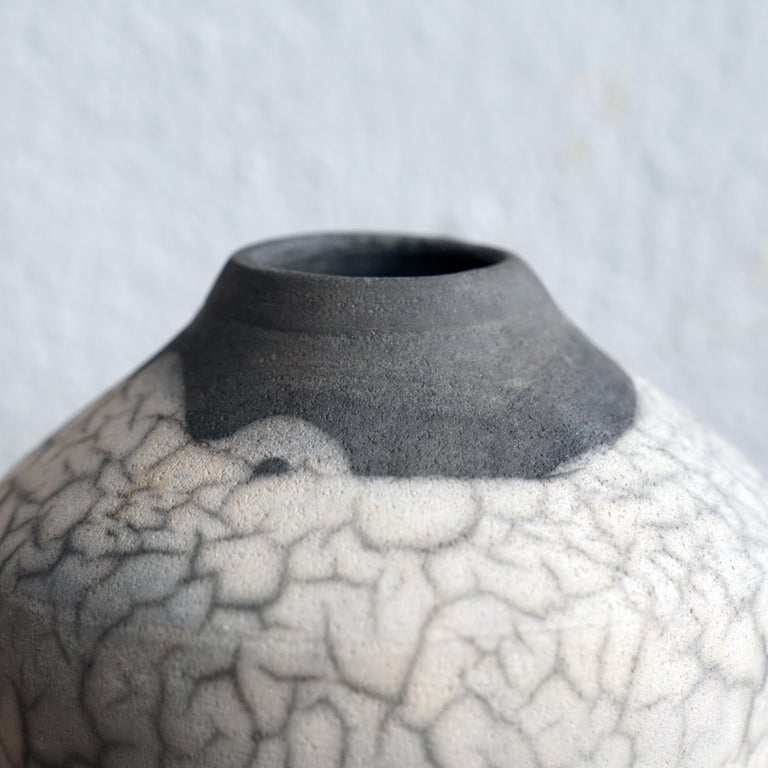 Raaquu Inaka Raku Pottery Vase Smoked Raku Handmade Ceramic