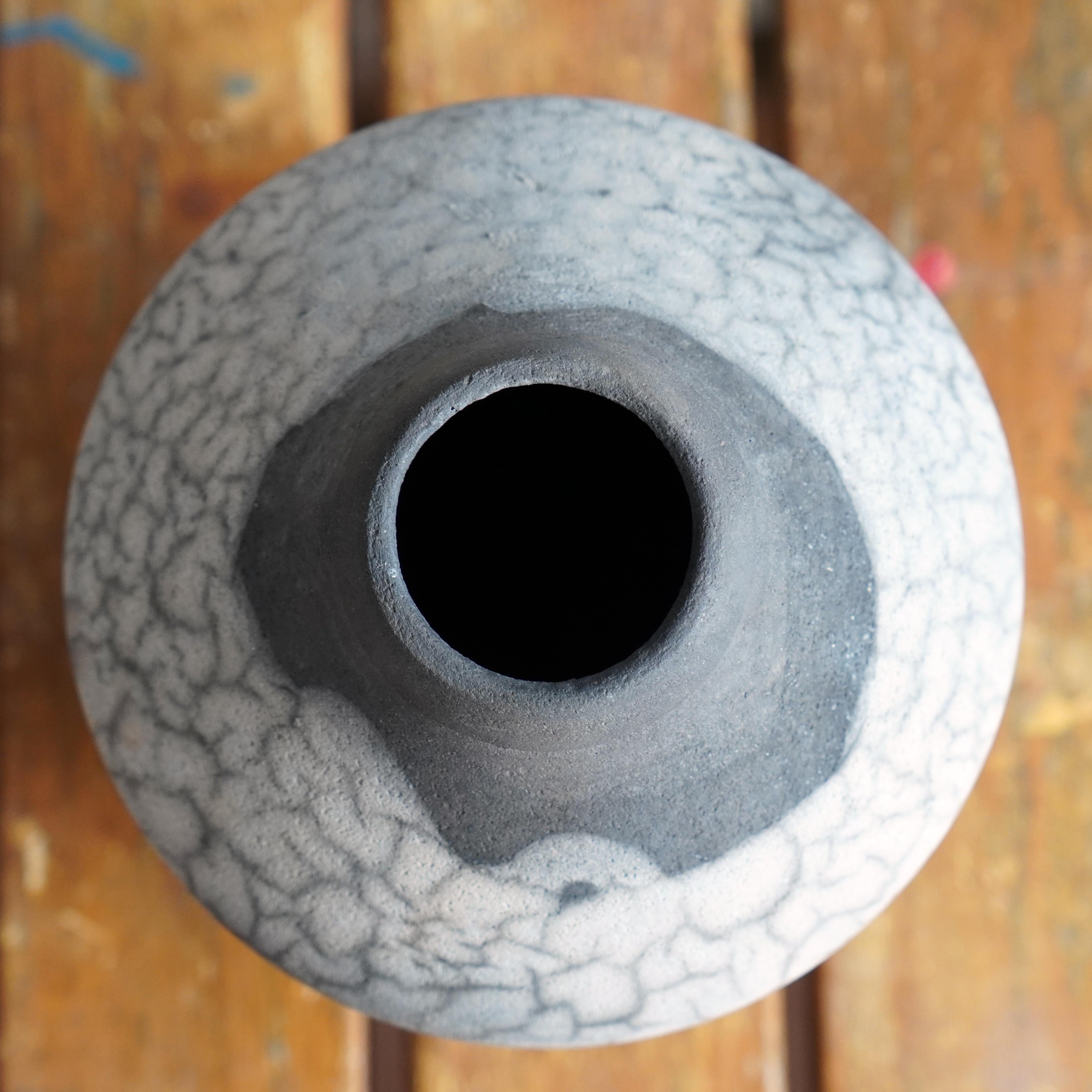 Fired Raaquu Inaka Raku Pottery Vase - Smoked Raku - Handmade Ceramic, Malaysia For Sale