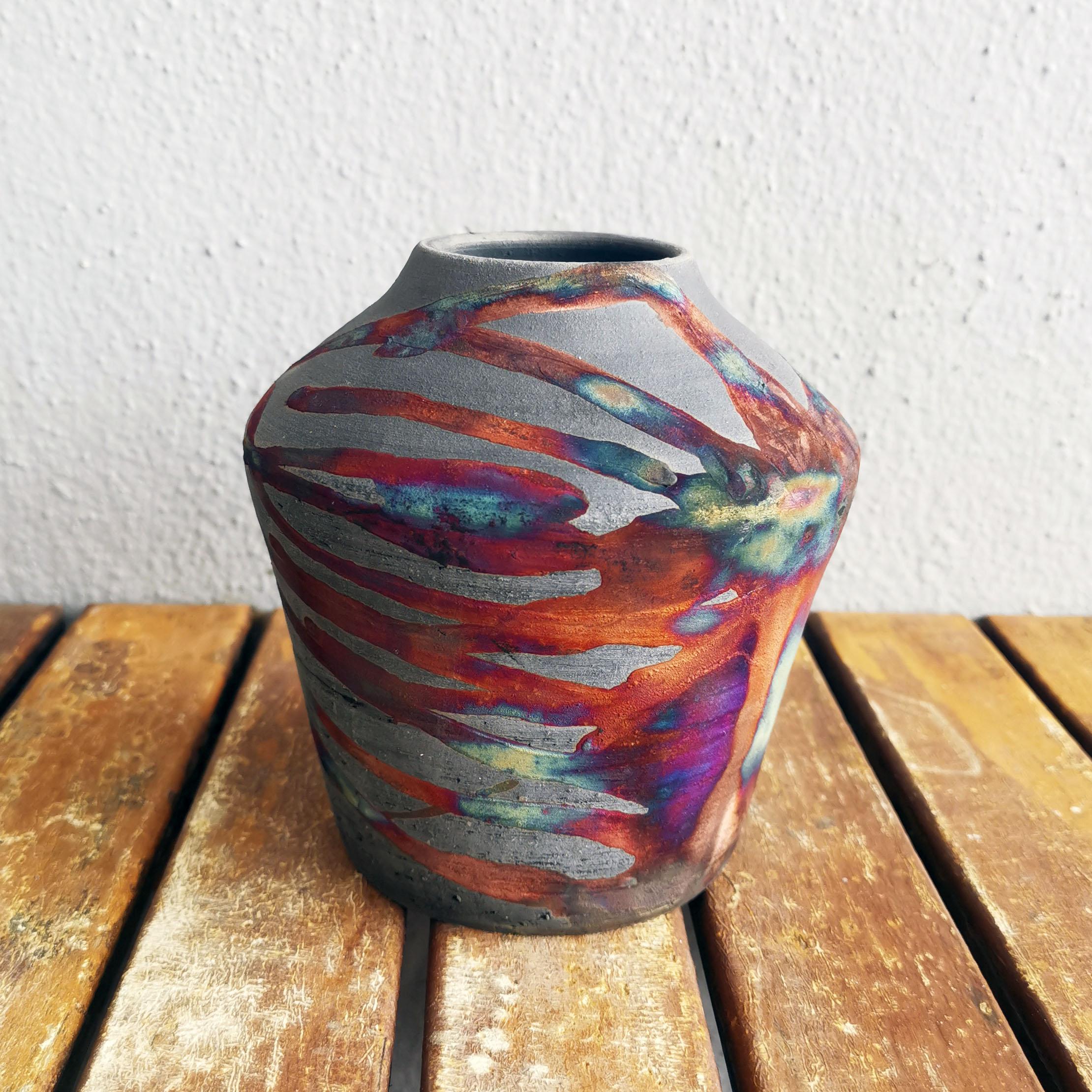 Raaquu Inaka Raku Pottery Vase - Smoked Raku - Handmade Ceramic, Malaysia In New Condition For Sale In Petaling Jaya, MY