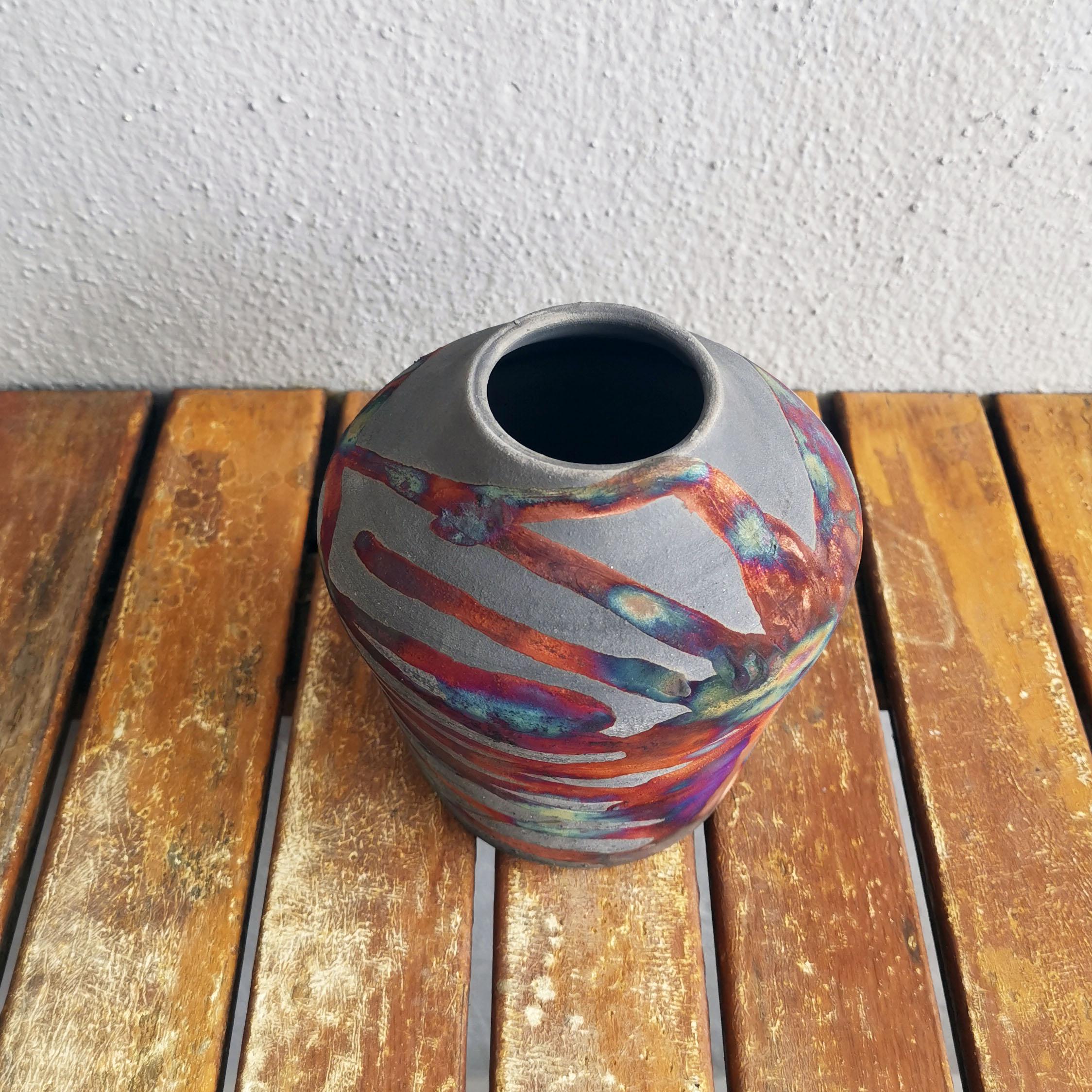 Raaquu Inaka Raku Pottery Vase - Smoked Raku - Handmade Ceramic, Malaysia For Sale 1