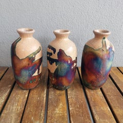 Koban 3 Pack Raku Pottery Vase with Water Tube - Half Copper Matte - Handmade