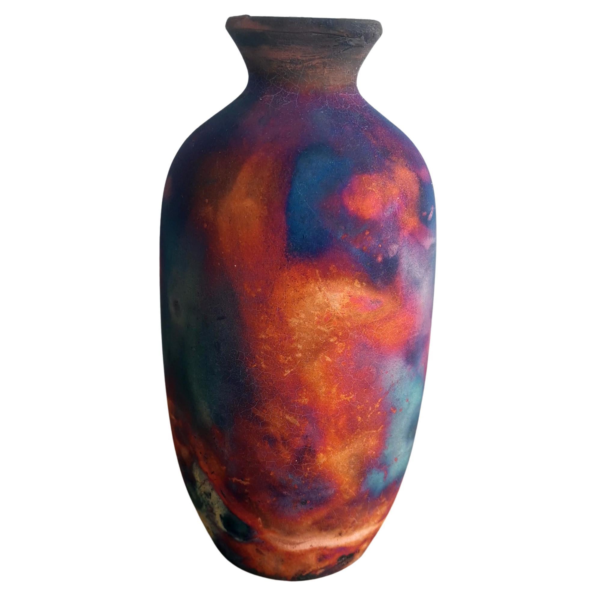 Raaquu Koban 2 Pack Raku Pottery Vase, Full Copper Matte, Handmade