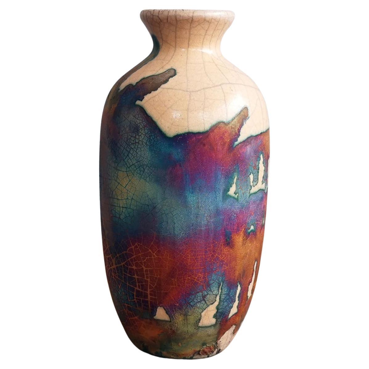 Koban Raku Pottery Vase with Water Tube - Half Copper Matte - Handmade Ceramic For Sale