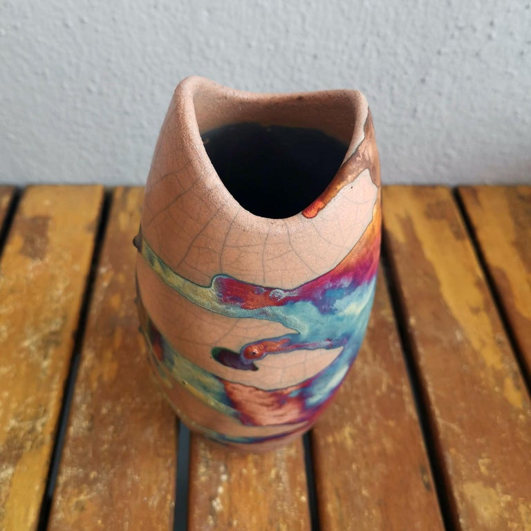 Raaquu Koi Raku Pottery Vase, Handmade Ceramic Home Decor Gift