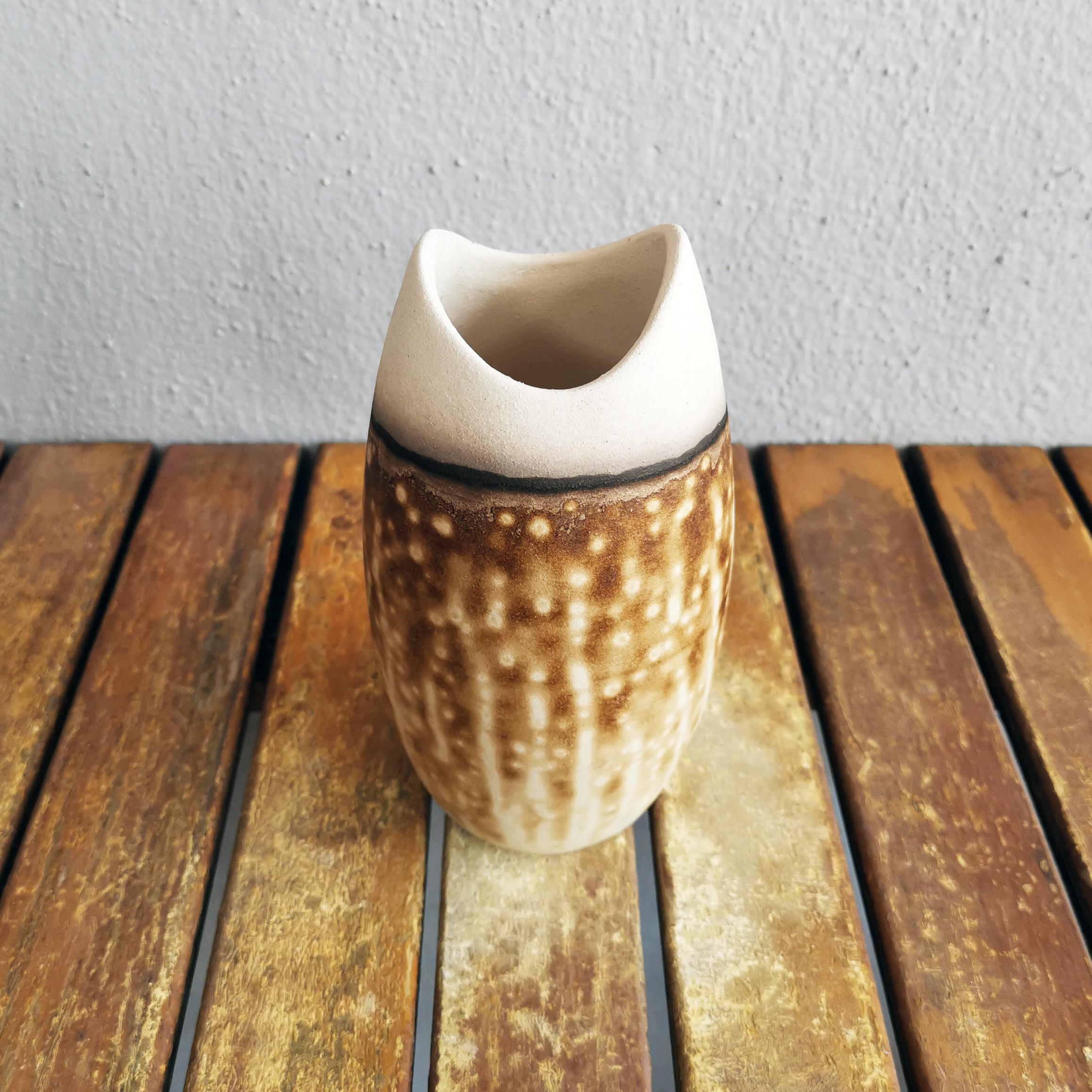 Modern Raaquu Koi Raku Pottery Vase, Obvara, Handmade Ceramic Home Decor For Sale