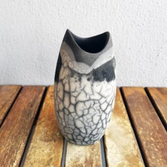 Raaquu Koi Raku Pottery Vase, Smoked Raku, Handmade Ceramic Home Decor