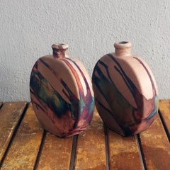 Raaquu Kumo 2 Pack Raku Pottery Vase, Half Copper Matte, Handmade Ceramic Decor