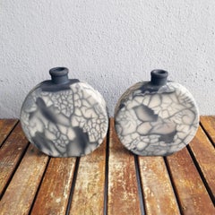 Raaquu Kumo 2 Pack Raku Pottery Vase, Smoked Raku, Handmade Ceramic Home Decor