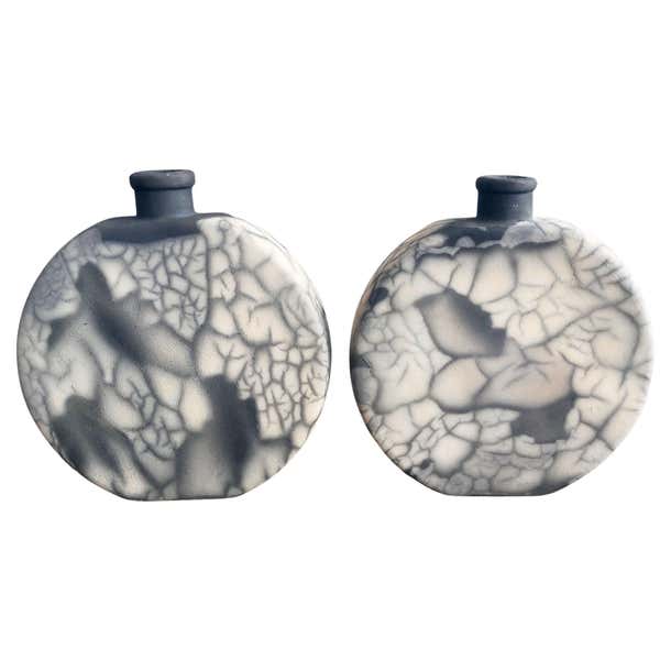 Raaquu Kumo 2 Pack Raku Pottery Vase, Smoked Raku, Handmade Ceramic ...