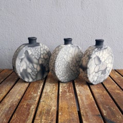 Raaquu Kumo 3 Pack Raku Pottery Vase - Smoked Raku - Handmade Ceramic Home Decor