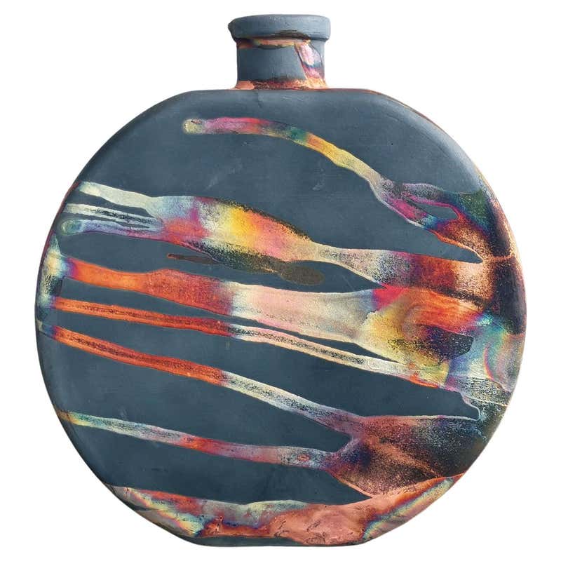 Raaquu Kumo Raku Pottery Vase - Smoked Raku - Handmade Ceramic ...