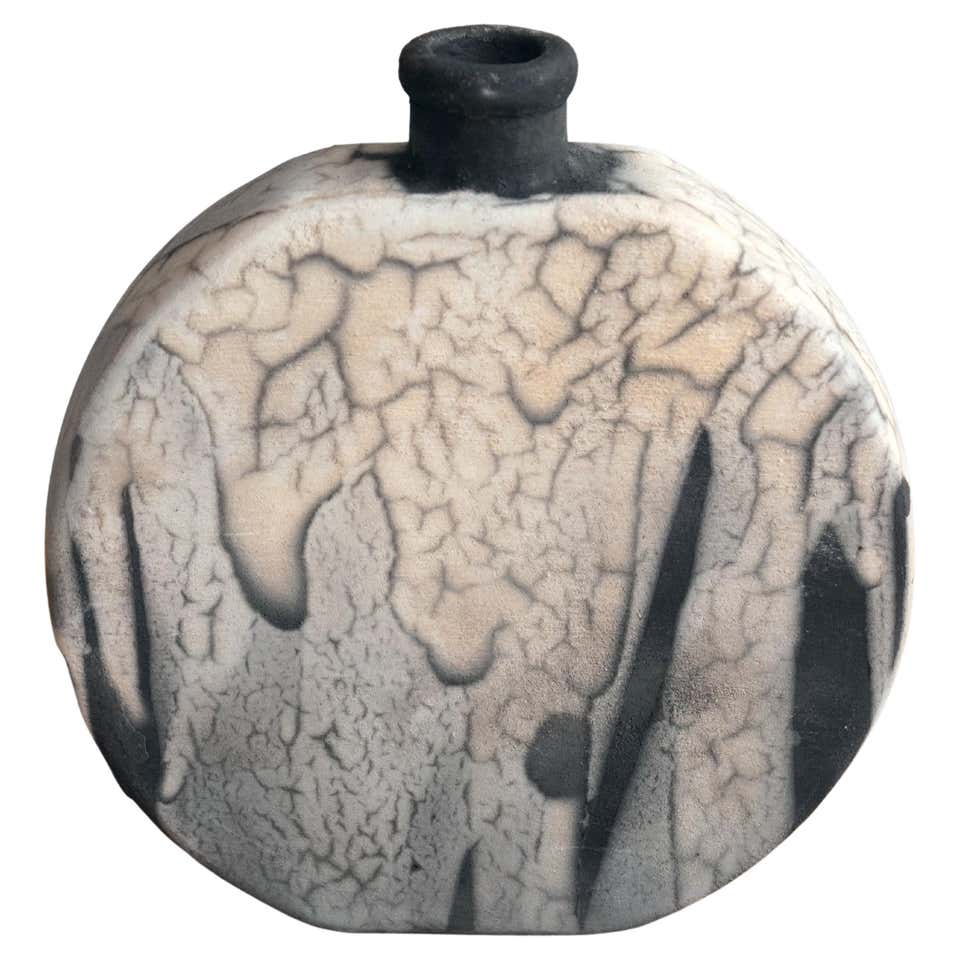 Raku White Crackle Moon Vase Handmade For Sale at 1stDibs