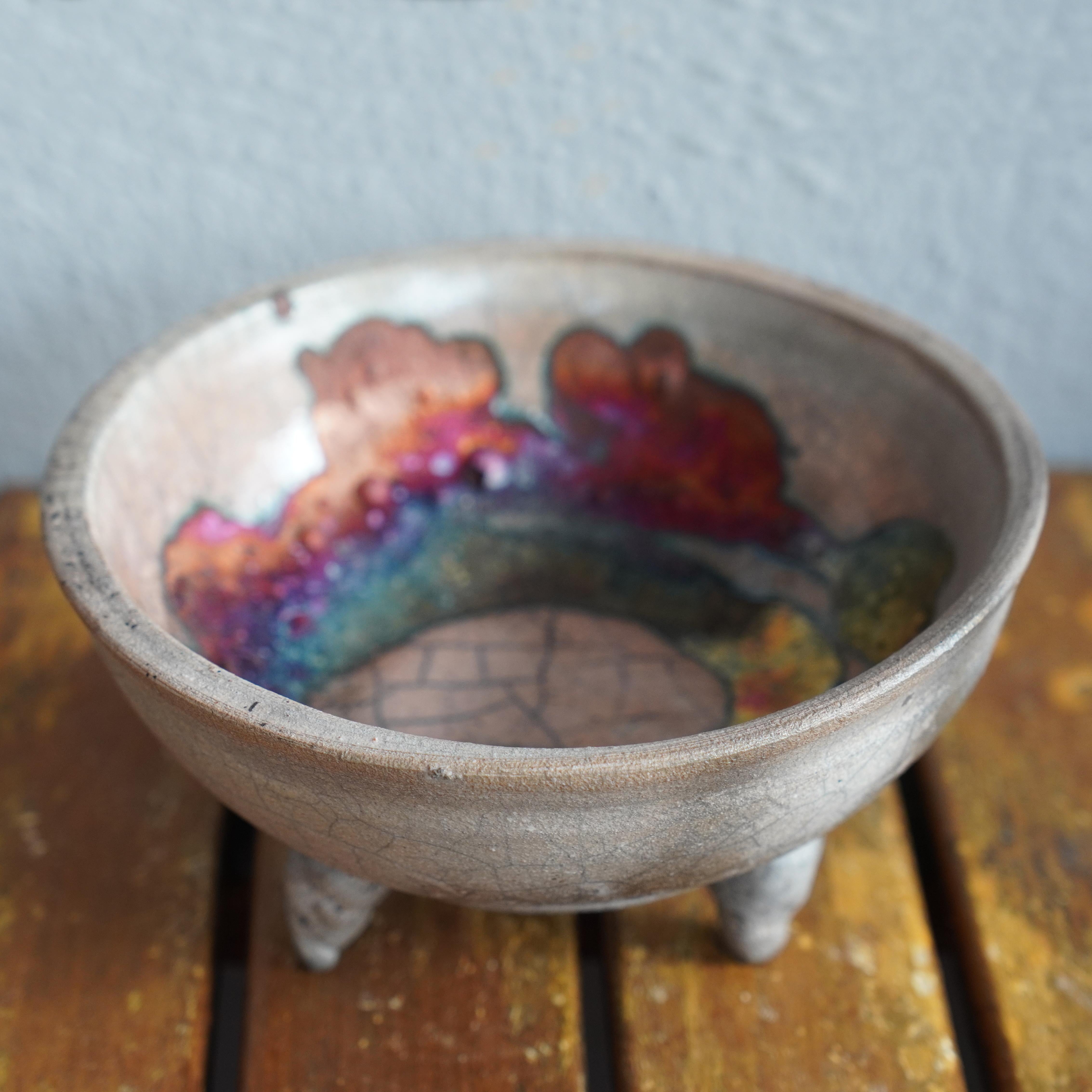 Modern Raaquu Mizu Raku Pottery Trinket Bowl - Half Copper Matte - Handmade Ceramic For Sale