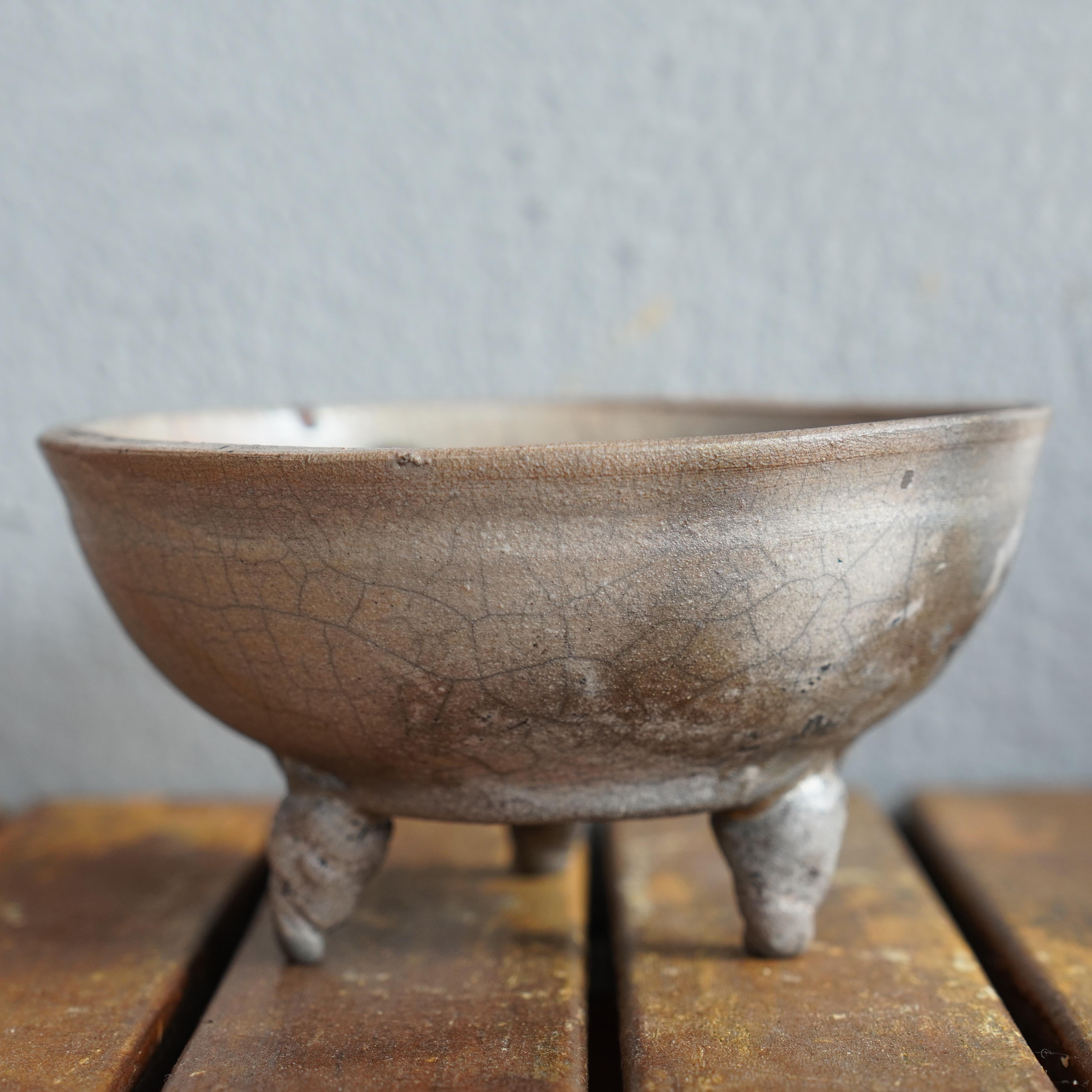 Fired Raaquu Mizu Raku Pottery Trinket Bowl - Half Copper Matte - Handmade Ceramic For Sale