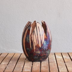 Raaquu Raku Fired Large Flower Vase S/N0000056 Centerpiece Art Series, Malaysia