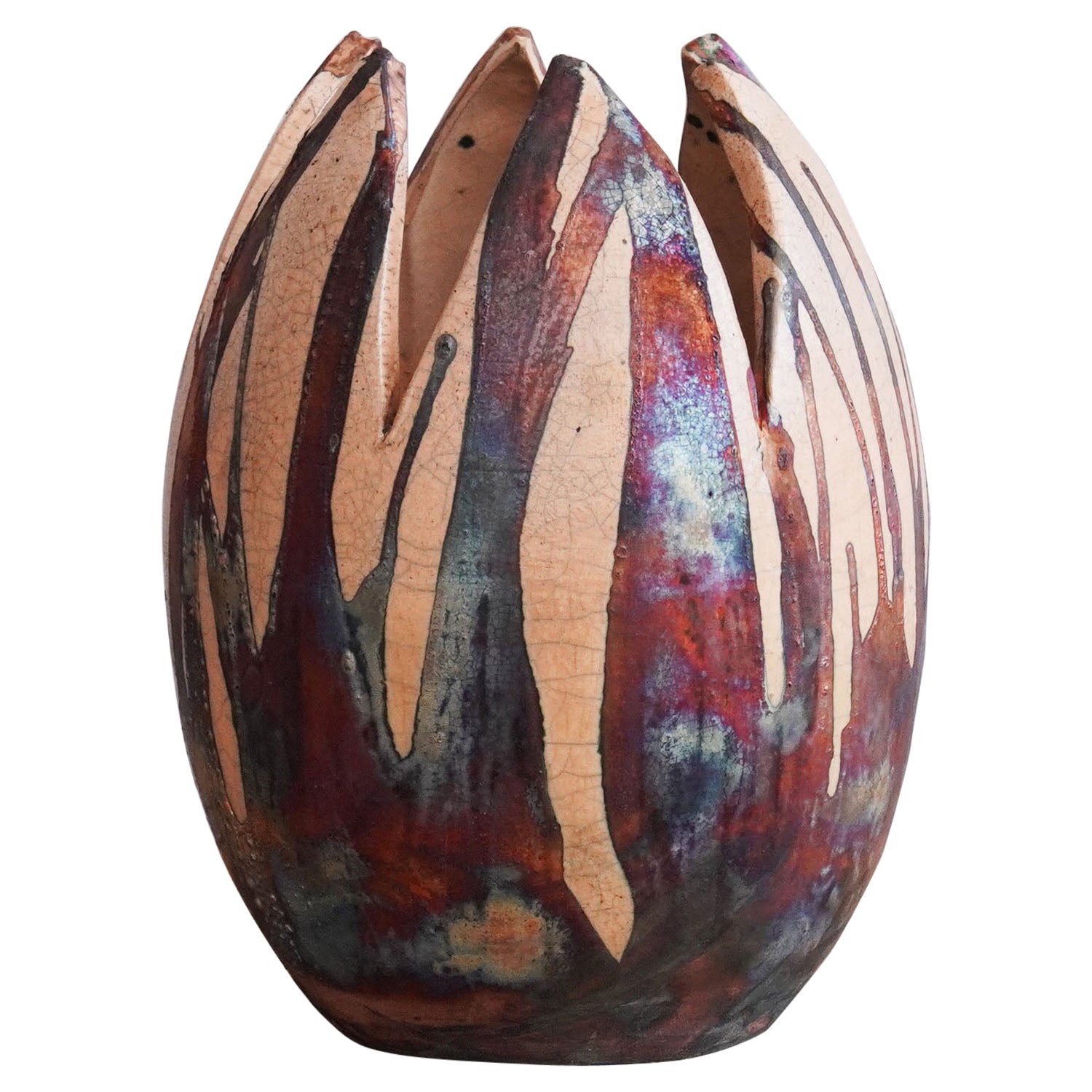 Raaquu Raku Florero grande cocido S/N0000056 Centro de mesa Serie Arte, Malasia