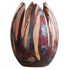 Raaquu Raku Fired Large Flower Vase S/N0000056 Centerpiece Art Series, Malaysia