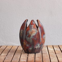 Raaquu Raku Fired Large Flower Vase S/N0000155 Centerpiece Art Series, Malaysia