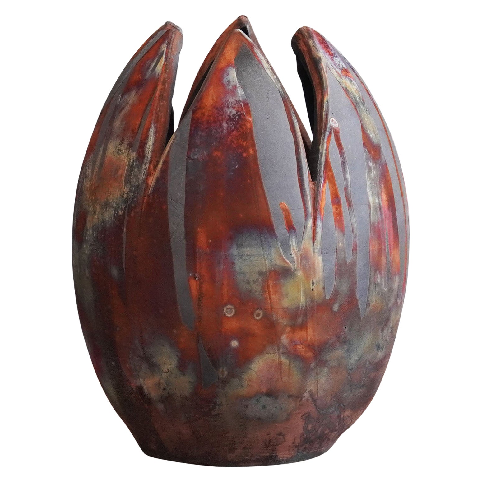 Raaquu Raku Gebrannte große Blumenvase S/N0000155 Tafelaufsatz Kunstserie, Malaysia