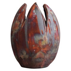 Raaquu Raku Fired Large Flower Vase S/N0000155 Centerpiece Art Series, Malaysia