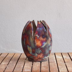 Raaquu Raku Fired Large Flower Vase S/N0000157 Centerpiece Art Series, Malaysia