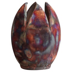 Raaquu Raku Fired Large Flower Vase S/N0000157 Centerpiece Art Series, Malaysia