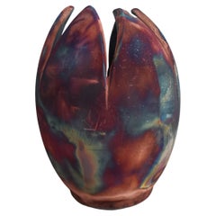 Raaquu Raku Große geflammte Blumenvase S/N0000161 Tafelaufsatz aus der Kunstserie