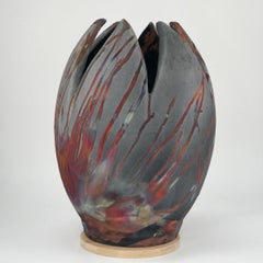 Raaquu Raku Fired Large Flower Vase S/N0000162 Centerpiece Art Series, Malaysia