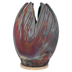 Raaquu Raku grand vase à fleurs cuit au four S/N0000162 Série d'art de centre de table, Malaisie