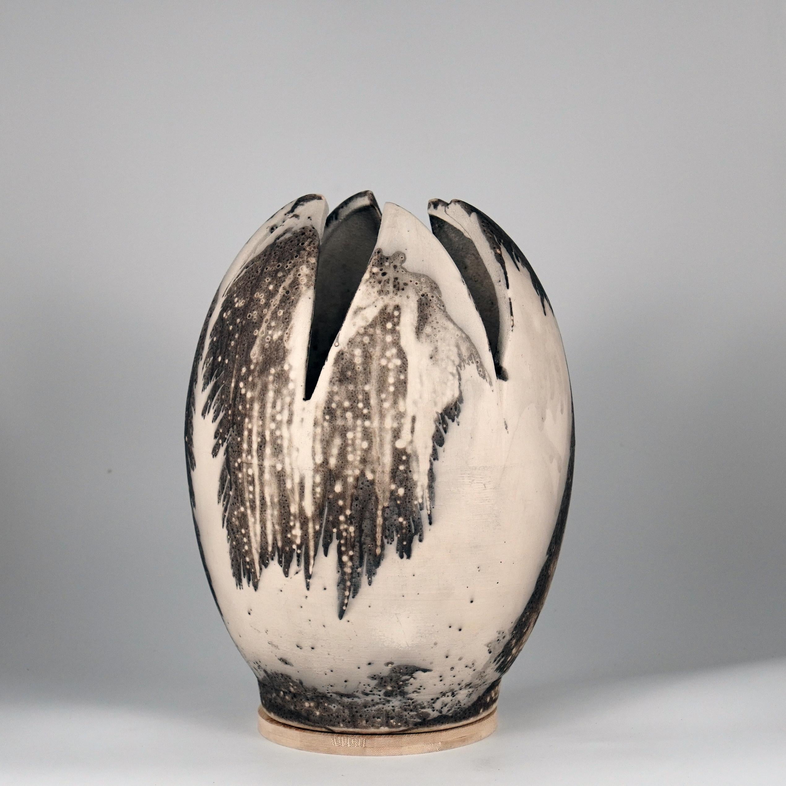Die Form der RAAQUU Flower Vase ist von der Tulpenblüte inspiriert und verleiht der ovalen Vase mit 6 halben Blütenblättern einen wunderbaren Regenbogenschimmer. Diese Vase erfordert eine präzise Formgebung und ist meine bisher komplizierteste
